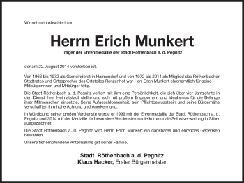 Traueranzeige von Erich Munkert von Pegnitz-Zeitung